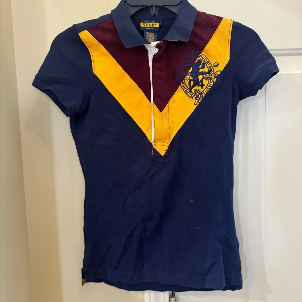 Polo Ralph Lauren, rugby, shirt, size, extra small - Navy, Yellow, and‎ Burgundy